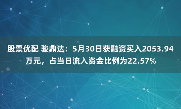 股票优配 骏鼎达：5月30日获融资买入2053.94万元，占当日流入资金比例为22.57%